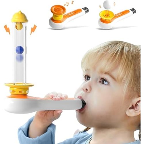 TOP BRIGHT 3-in-1 Montessori Toy for Toddler with Whistle, Ball Blowing, Floating Blow Pipe Balls – Sensory Baby Toy, Fine Motor Skills, Learning Educational Toys for 3 4 5 Year Old Boys Girls Gifts