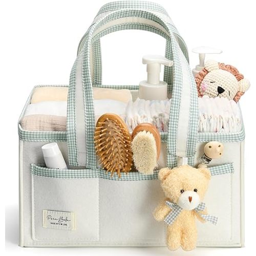 PeraBella Diaper Caddy Organizer with Handle, Baby Shower Gifts Basket Bag, Registry Search Must Haves Items, Nursery Storage Organizer for Newborn Girl Boy, Baby Bag Essentials, Car Diaper Caddy Cart