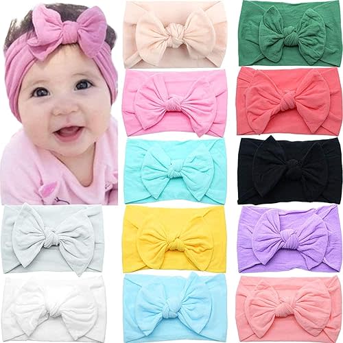 CÉLLOT Super Stretchy Soft Knot Headbands with Hair Bows Head Wrap Hair Accessories For Newborn Baby Girls Infant Toddlers Kids