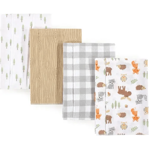 Hudson Baby Unisex Baby Cotton Flannel Burp Cloths, Woodland, One Size