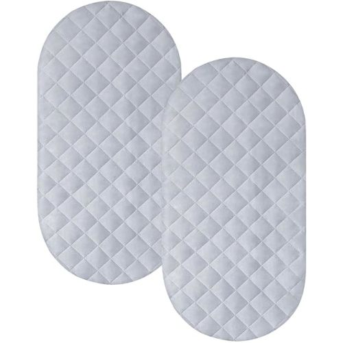 Bassinet Mattress Pad Cover 2 Pack Quilted Bassinet Mattress Protector Waterproof Bassinet Sheets (32"x17") for Boys & Girls, Fit for Hourglass/Oval Bassinet Mattress, Gray