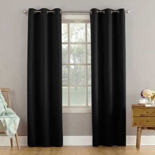 40"x84" Sun Zero Room Darkening Lazlo Grommet Curtain Panel Black: Modern Thermal Insulated, Energy Efficient, Noise Reduction
