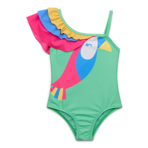 Wonder Nation Baby and Toddler Girl Ruffle One Shoulder Swimsuit, 1-Piece, Sizes 12M-5T