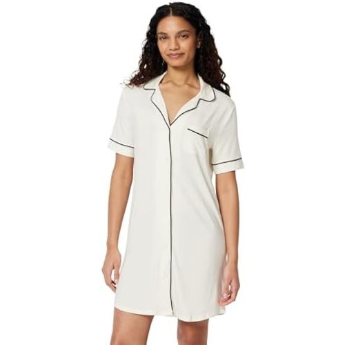 Amazon Essentials Women's Modal-Blend Nightgown, Short Sleeve Button-Down