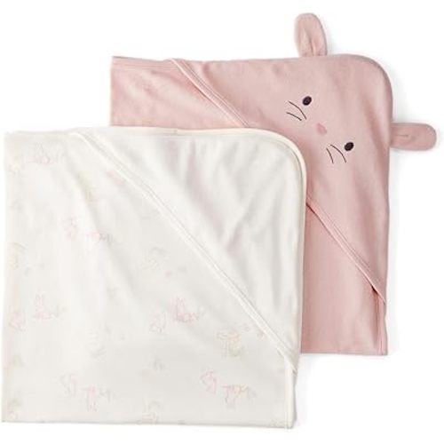 Carter's Baby Hooded Towel, 2-Pack Soft Absorbent Terry Bath Towels with Hood, Bunny Face Ears Infant Baby Cozy Post-Bath Essentials (2-pk Ivory/Pink)