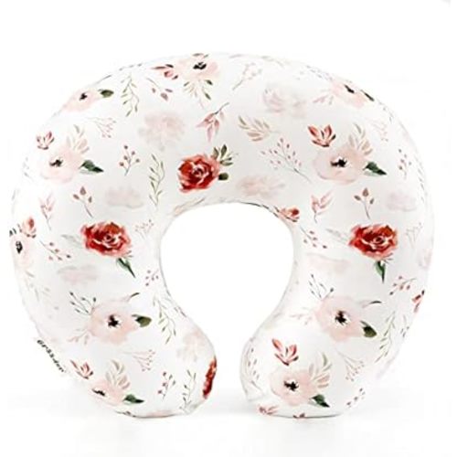 GRSSDER Nursing Pillow Cover Stretchy Minky Removable Nursing Covers for Breastfeeding Pillows, Ultra Soft Comfortable Slipcover for Boy and Girls, Pretty Watercolor Rose Flora, Orange Pink