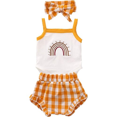 MA&BABY Newborn Baby Girl Clothes Set Rainbow Print Sleeveless Romper Shorts Headband 3Pcs Summer Outfit