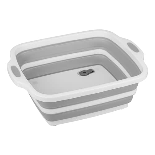 Space Saving Cutting Board, Collapsible Dish Tub with Draining Hole, Folding Chopping Board with Colander, 3 in 1 Multifunction Camping Sink for Washing Dish, Bowl, Vegetables and Fruit
