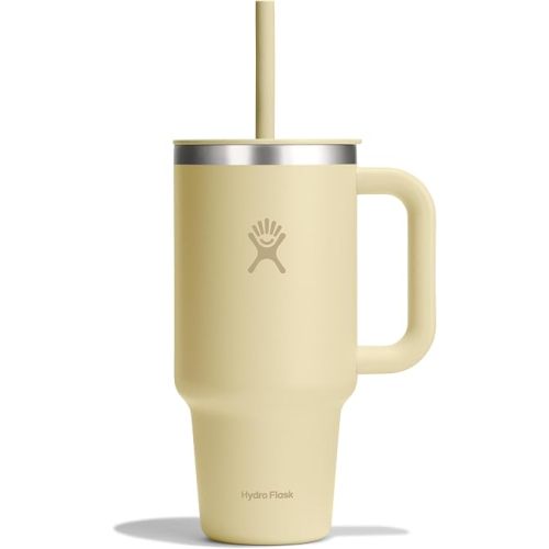 Hydro Flask Travel Tumbler with Handle, Lid and Straw - Insulated Stainless Steel in 32 Oz Starlight