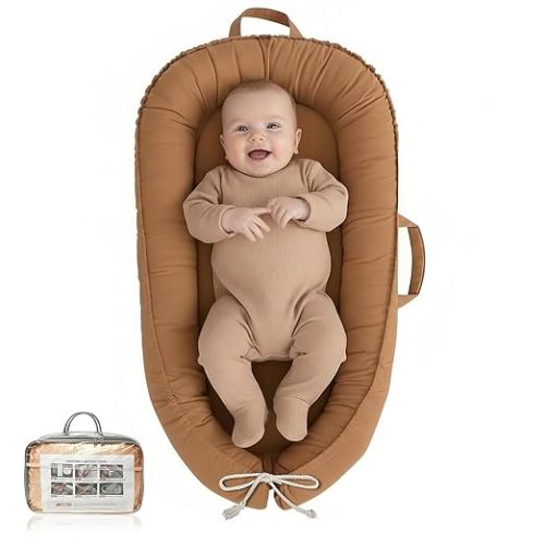 Baby Lounger - Infant Lounger for Newborn 0-24 Months, Pure Cotton Breathable Baby Nest Lounger Cover, Newborn Essentials for Baby Boys & Girls, Co Sleeper Portable Baby Bed for Home and Travel