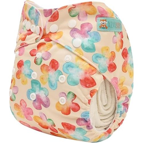 ALVABABY Baby Cloth Diapers One Size Adjustable Washable Reusable for Baby Girls and Boys 1 Pack with 2 Inserts YX-BS223-2TA