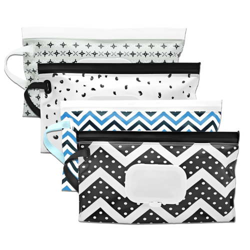 4Pcs Baby Wipes Dispenser,Portable Refillable Wipe Holder with Hanging Loop, Wet Wipes Container,Reusable Travel Baby Wipes Pouch for Indoor & Outdoor Using