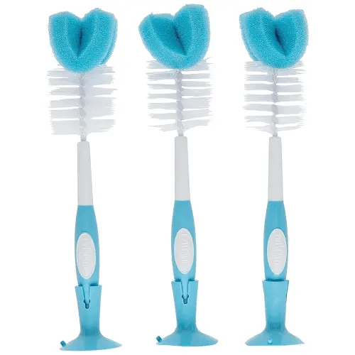 Dr. Brown's Baby Bottle Cleaning Brush with Sponge and Scrubber - Blue - 3-Pack
