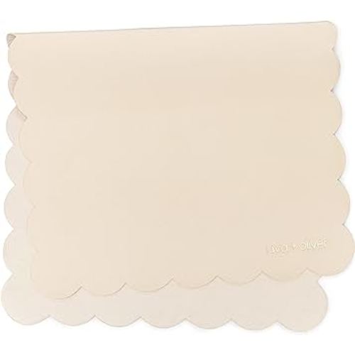 Vegan Leather Baby Changing Mat - Multipurpose Portable Wipeable Diaper Pad - Foldable for Travel (16 x 30 in) (Cream Scallop)