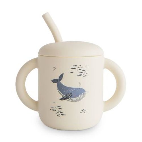 Mushie 6 Fl Oz Silicone Training Cup And Straw - Whales