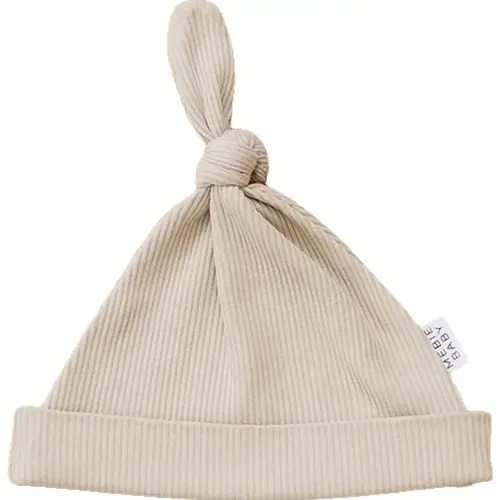 Oatmeal Organic Ribbed Newborn Knot Hat | COLOR: Oatmeal