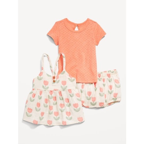 Organic-Cotton Dress, T-Shirt and Bloomer Shorts 3-Piece for Baby