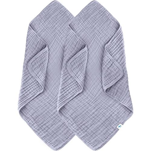 SWEET DOLPHIN Muslin Baby Bath Towels Blanket - 2 Pack 100% Cotton Towel for Babies, Infants, Toddlers - 40x40Inch - Highly Absorbent, Grey