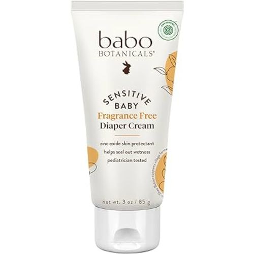 Babo Botanicals Sensitive Baby Fragrance-Free Diaper Cream - 25% Natural Zinc Oxide - Calendula, Shea & Cocoa Butter - EWG Verified - Vegan- from Birth on - 1 or 2 Pack Tube - 6oz Jar