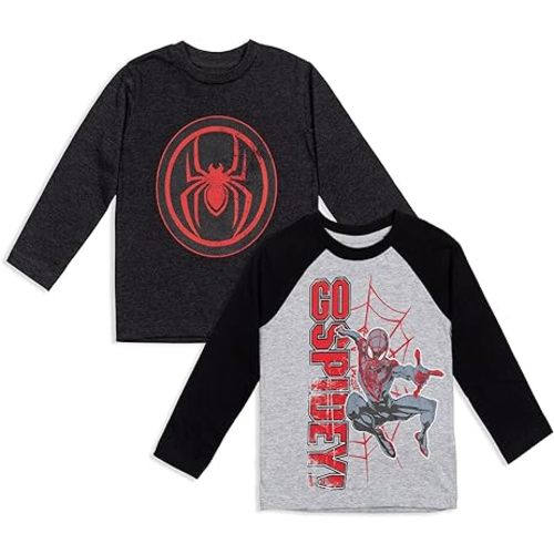 Marvel Avengers Spider-Man Iron Man Captain America Hulk Black Panther Miles 2 Pack Long Sleeve T-Shirts Toddler to Big Kid