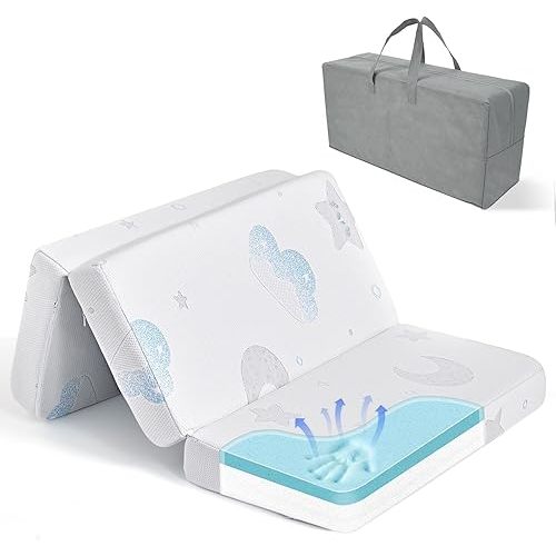 Pack and Play Mattress - 38"x26" Pack N Play Mattresses Pad with Breathable Jacquard Cover, Dual-Sided Density Memory Foam Foldable Portable Crib Mattress
