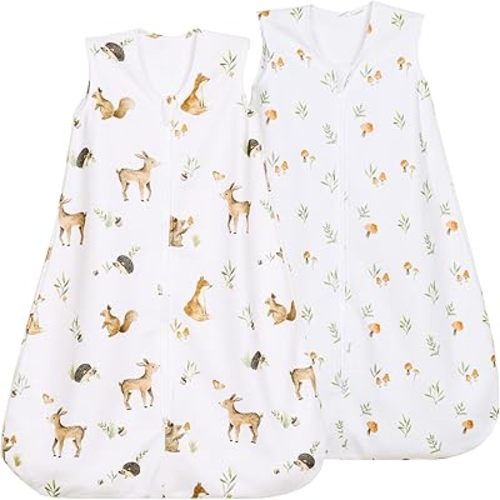 david's kids Micro Fleece Baby Sleep Sack 6-12 Months, Soft Baby Wearable Blankets with 2-Way Zipper, 2 Pack Sleeping Bags for Infant Newborn Boys Girls Neutral, Medium Size, Forest/Woodland Animals
