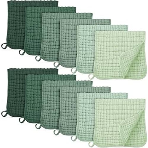 Muslin Burp Cloths for Baby 100% Cotton Burping Cloths for Boys Girls Large 20''X10'' Extra Soft and Absorbent 12 Pack - Gradient Green