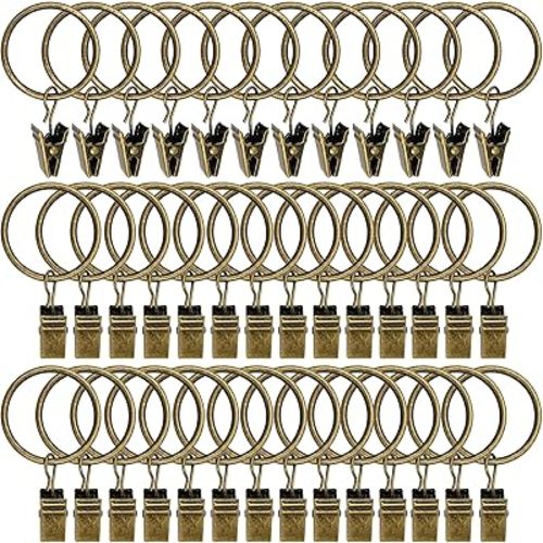 40 Pack Curtain Rings with Clips, Curtain Clip Rings Hooks, Bow Hanger Clips for Hanging Drapery Drapes Bows, Ring 1.26 inch Interior Diameter, Fits up to 1" Rod, Bronze - 1.26" I D Set of 40