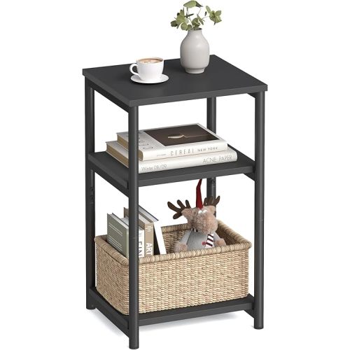 VASAGLE Side Table, Small End Table, Tall Nightstand for Living Room, Bedroom, Office, Bathroom, Classic Black ULET273B16