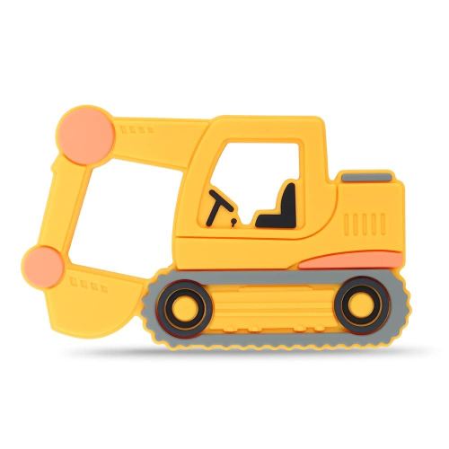 Car Series Baby Teething Toys,Food Grade Silicone Chew Teether for 3 Months+ Infant Boy and Girl,Toddler Sensory Chewing Teether,BPA Free. (Excavator, Orange-Yellow)