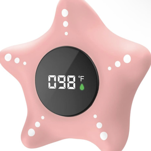 Baby Bath Thermometer Safety, Auto On & Off Bathtub Thermometer Floating Toy, Digital Bathing Water Temperature Warning, Pink Sea Star Shape