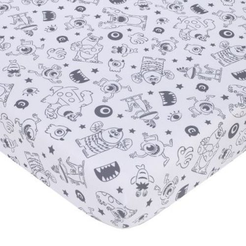Nojo Disney Monsters, Inc. Cutest Little Monster Gray, And White Nursery Fitted Crib Sheet