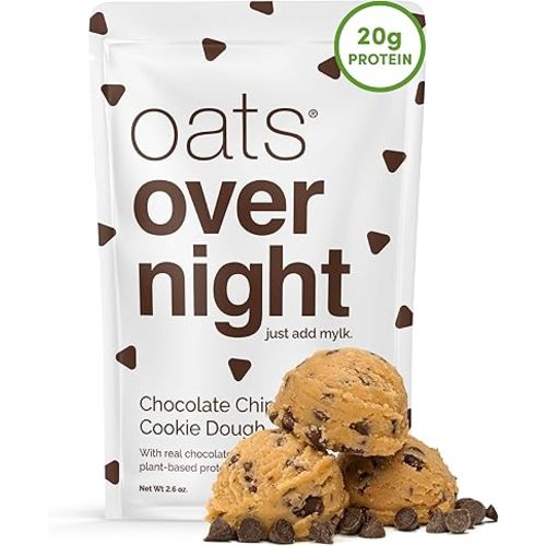 Oats Overnight - Chocolate Chip Cookie Dough - Vegan, 20g Protein, High Fiber Breakfast Shake - Gluten Free, Non GMO Oatmeal (2.6 oz per meal) (8 Pack)