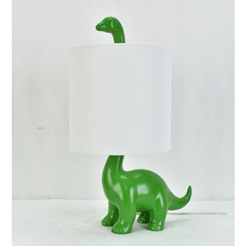 Hobby Lobby Dinosaur Shaped Table Lamp, 17 in Tall, 8 in Wide, Green Dino Base, White Shade