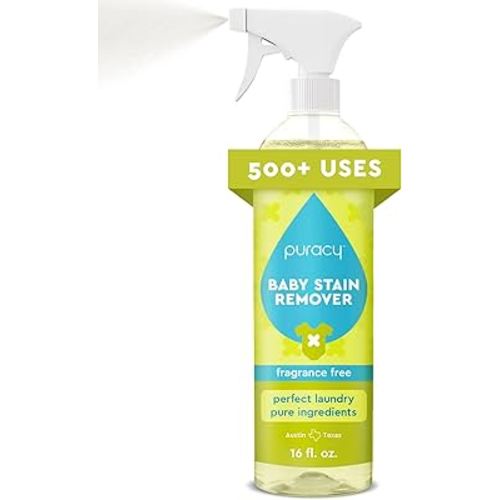 Puracy Stain Remover for Baby Clothes and Cloth Diapers, Newborn Baby Essentials Must Haves, Enzyme-Based Laundry Spray, Natural Spot and Odor Cleaner, 16 Oz
