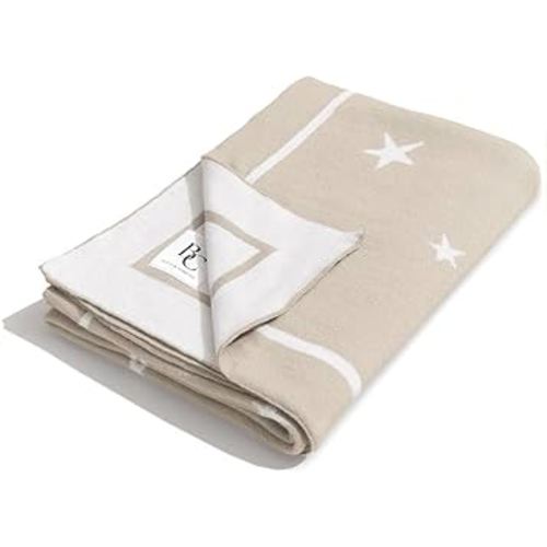Bellis & Company - Star Print Baby Blanket - 100% Cotton, Reversible, Soft, Cozy, Breathable, Unisex Receiving Blanket - Perfect for Baby Boy or Baby Girl Nursery (Beige)