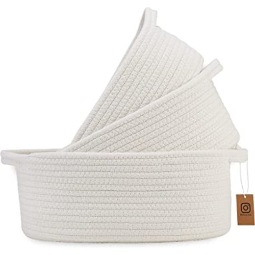 NaturalCozy 3-Piece Oval Storage Basket Set– Natural Woven Gift Basket Empty, Soft Baby Basket for Nursery, Cat Dog Toy Baskets, Small Rope Basket (Off White)