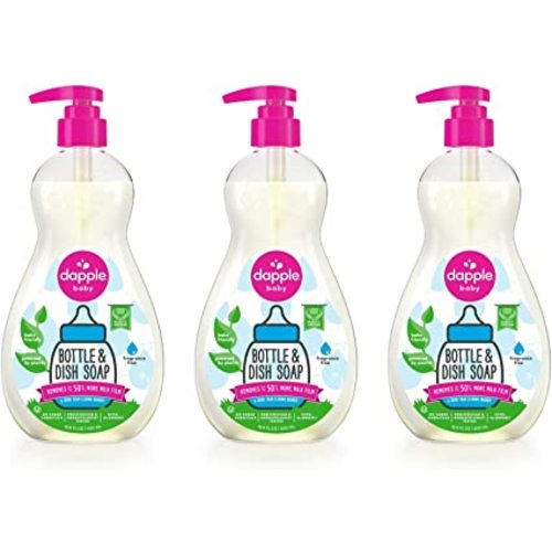 Dapple Baby Bottle Soap, Hypoallergenic Dish Soap for Baby Bottles, Powered by Plants, 1 Pump Included, Packaging May Vary, Fragrance Free, 16.9 Fl Oz (Pack of 3)