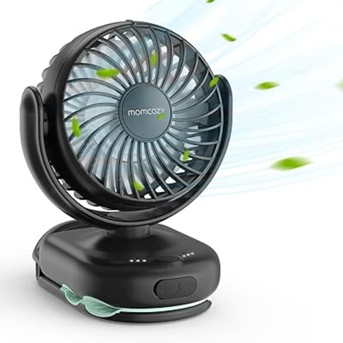 Momcozy Portable Stroller Fan with Clip | 4-Speed Mini-Fan for Carrier | Personal Fans Ultra Light 0.26lb | Gaps ≤4.5mm | Handheld Cooling | Rechargeable Rotate for Diaper Backpack/Table/Chair