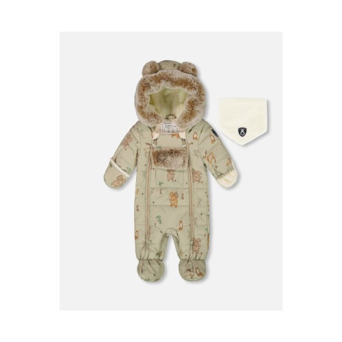Baby Boy One-Piece Layette Snowsuit Designed for Car Seat Animal, 3M