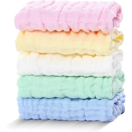 10''x10''Baby Washcloths with Hanging Strap, Microfiber Baby Towels for Newborns,Extra Absorbent and Soft Burp Cloth for Infants and Toddlers,Gentle On Sensitive Skin (Cotton-5pack)