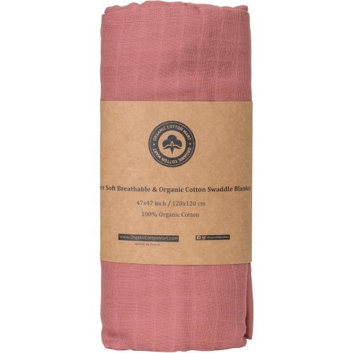 Organic Cotton Red Swaddle Blanket - 100% Cotton, Muslin Weave, Extremely Soft, Breathable, All-Natural, 47"x47", Versatile Use Swaddle Blanket - Gauze Swaddling Blanket for Newborns (Brick Red)
