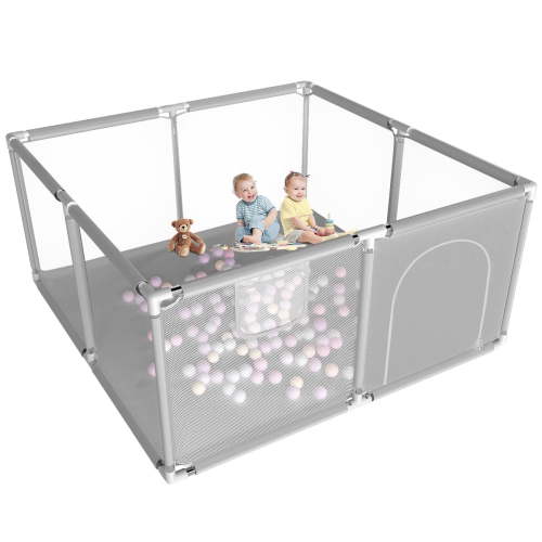 Baby Playpen, Outdoor Play Yard, Portable Play Yard 4-Panel- Baby Safety Playpen for Infant Toddler,Grey