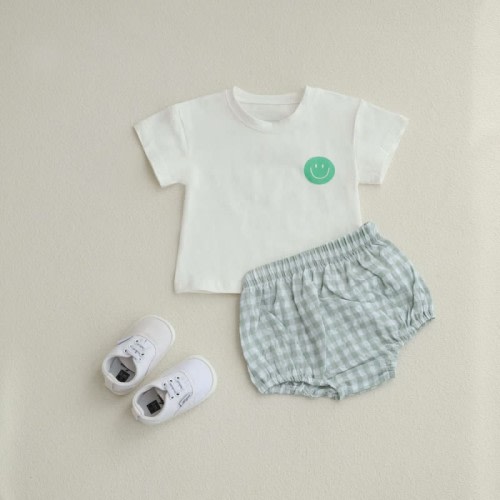 Baby Smile Tee & Plaid Shorts Set