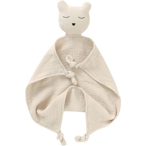 Baby Security Blanket Organic Cotton Muslin Soft Lovey Blankets Breathable Lovie for Babies Boy Girls Bear Camel