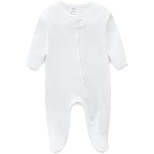 Baby Pajamas 100% Cotton Romper One-Piece Outfits,Double Zipper Long Sleeve Footed Sleeper