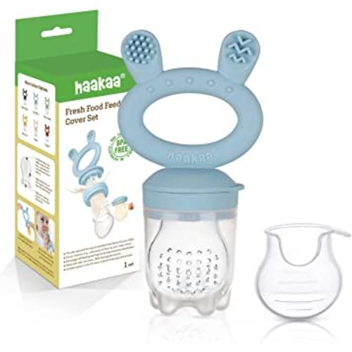 Haakaa Baby Fruit Food Feeder Pacifier | Breastmilk Popsicle Molds for Teething | Silicone Feeder and Teether for Baby Teething Relief & Infant Safely Self Feeding, BPA Free (Sky Blue)