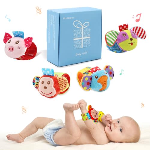 BLOOBLOOMAX Sock rattles for Babies 0-24 Months Baby Animal Foot Finder Educational Toys