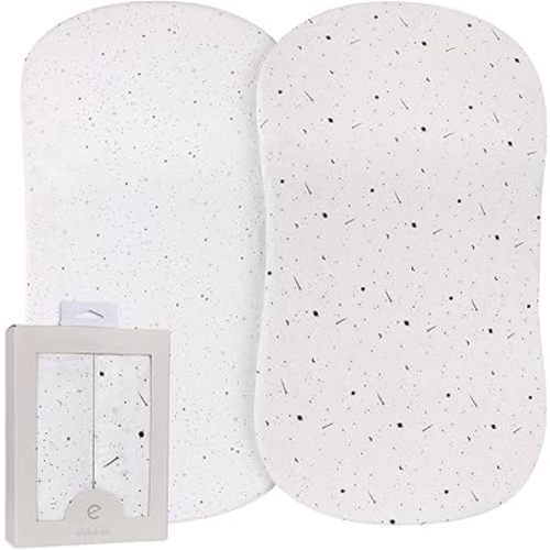 Ely’s & Co. Bassinet Sheets, Baby Boy/Girl Fitted Bassinet Mattress Sheet Set, 2 Pack, 100% Jersey Knit Cotton, Black and White Celestial Print, 32”x16”x3”