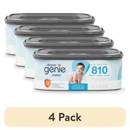 (4 pack) Diaper Genie Jumbo Square Refill, Unscented, Holds up to 810 newborn diapers, Blue